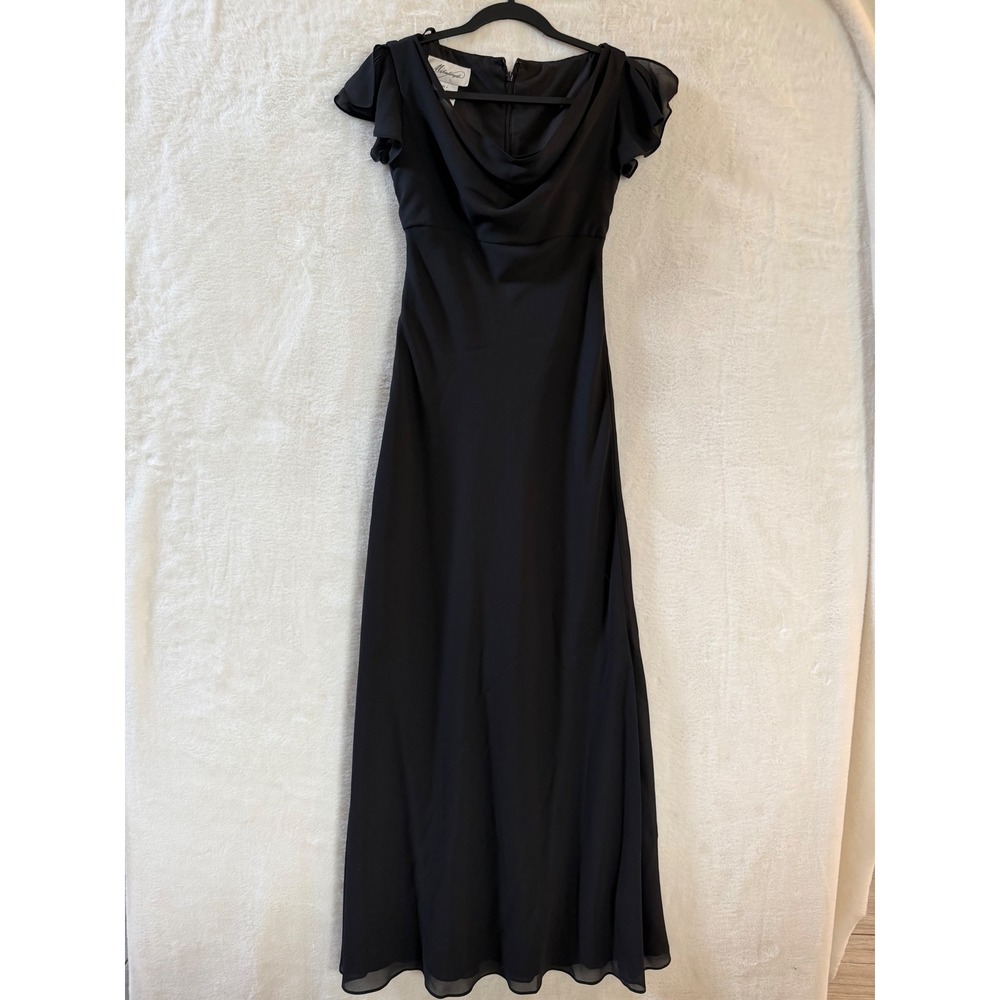 Michaelangelo Black Cowl Neck Flutter Sleeve Formal Maxi Dress Size 4 Style 8301